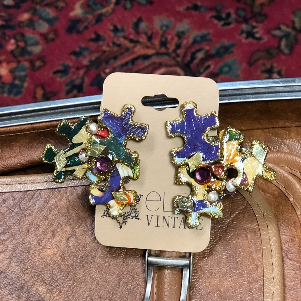Rare Vintage Puzzle piece earrings